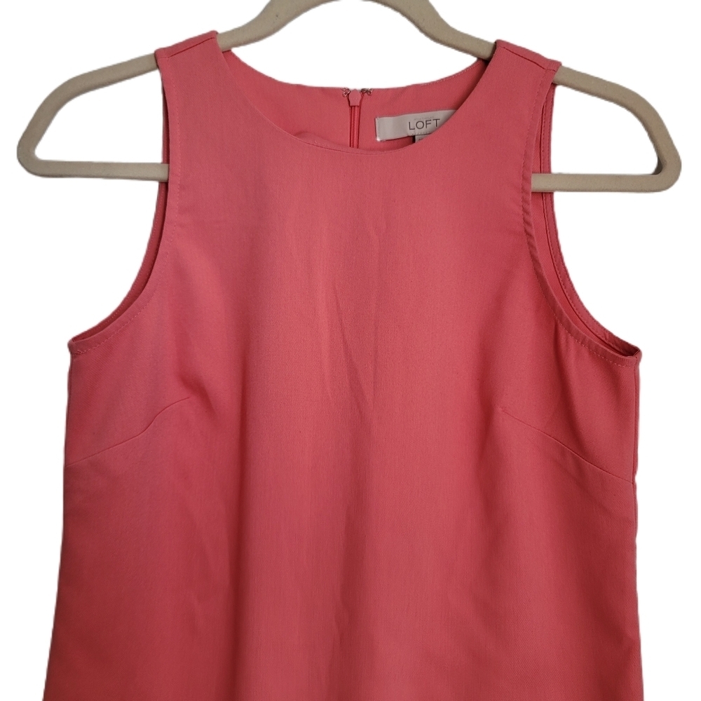 LOFT Dress Size 10P Petite Sleeveless Pink Scoop Neck Eyelet Ruffle Hem - Picture 2 of 6